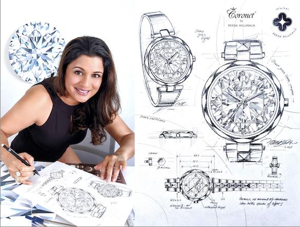 1. Diamond watch  2. Reena Ahluwalia sketching the watch. Diamond Watch collection by Reena Ahluwalia