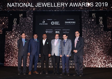 Mr Anantha Padmanabhan, Chairman, GJC along with other dignitaries of All India Gem and Jewellery Domestic Council (GJC), at the 9th edition of National Jewellery Awards 2019 organised by the All India Gem and Jewellery Domestic Council (GJC) over the wee