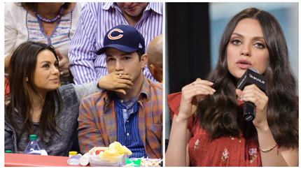 (l) Mila Kunis with Ashton Kutcher (r) Mila Kunis